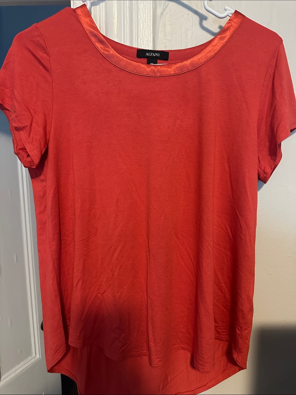 Alfani Coral Short-Sleeve Crewneck Top with Satin Trim
